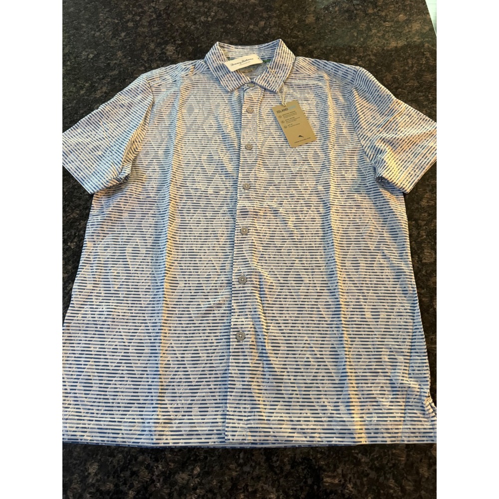 Tommy Bahama IslandZone Mens Bora Bora Blue Stripe Diamond Shirt‎ ST227706 M